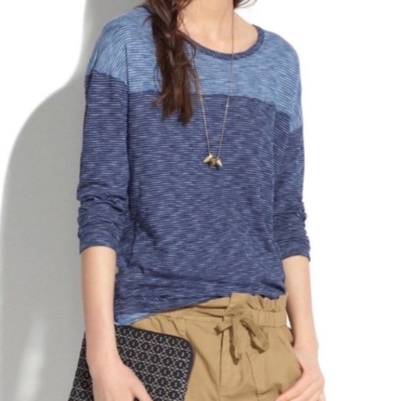 Madewell Striped Two Tone 3/4 Sleeves Top SZ M - Picture 1 of 10